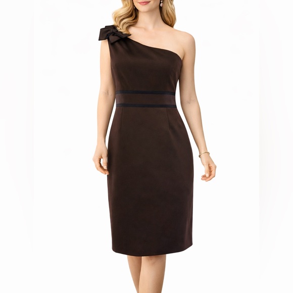 NWT NUE by Shani Size 10 Brown Bow Party Dress Built-in Body Shaper $290
